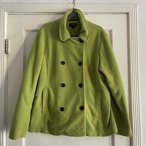 Lands End Green Lined MicroFleece Pea Coat Size 18/20